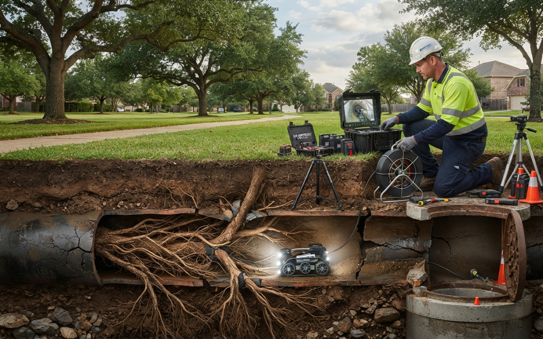Professional CCTV sewer inspection detecting tree root intrusion inside underground sewer pipes before serious drainage damage occurs.
